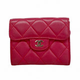 【6fa0217-k】シャネル カードケース マトラッセ ラムスキン レッド シルバー金具【中古】レディース