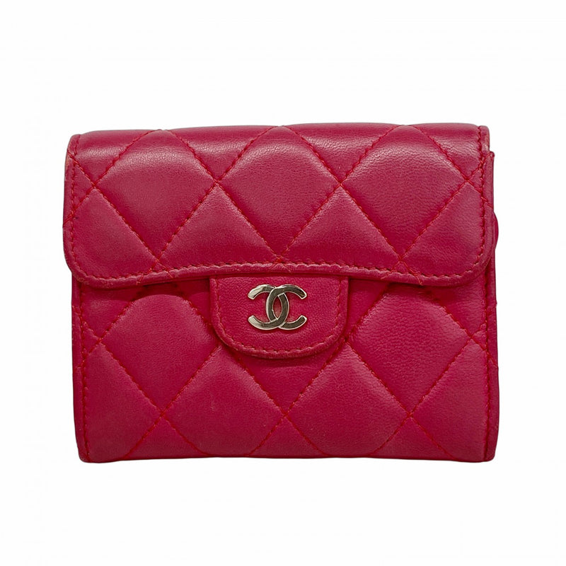 【6fa0217-k】シャネル カードケース マトラッセ ラムスキン レッド シルバー金具【中古】レディース