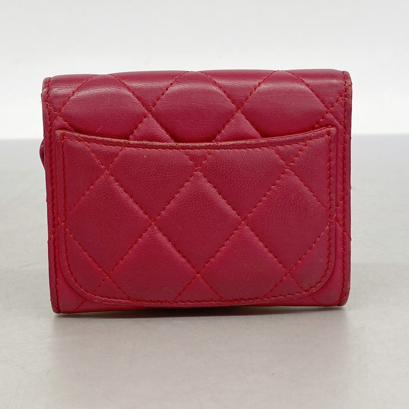 【6fa0217-k】シャネル カードケース マトラッセ ラムスキン レッド シルバー金具【中古】レディース