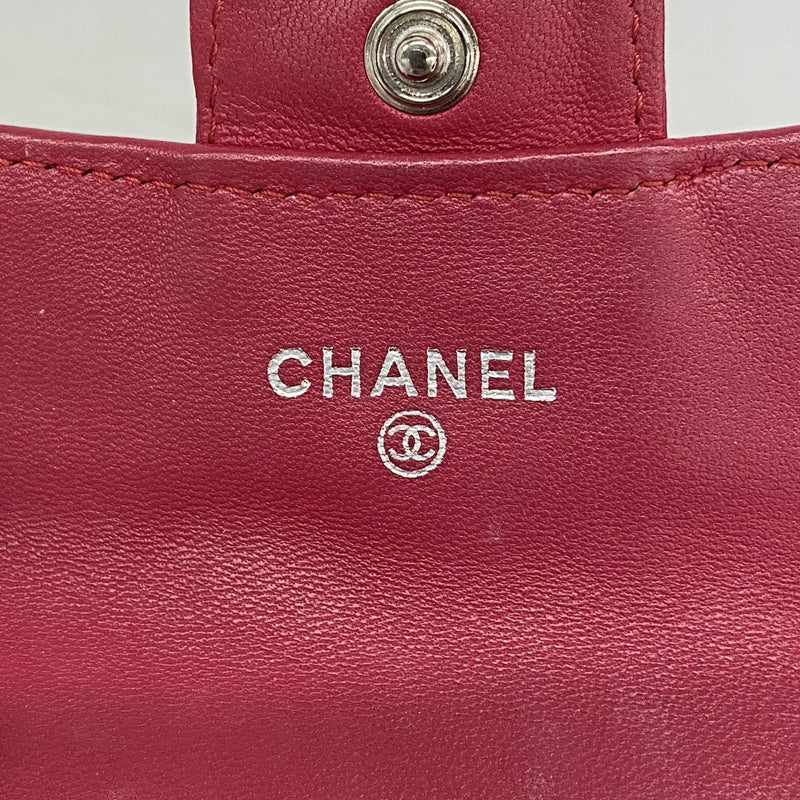 【6fa0217-k】シャネル カードケース マトラッセ ラムスキン レッド シルバー金具【中古】レディース