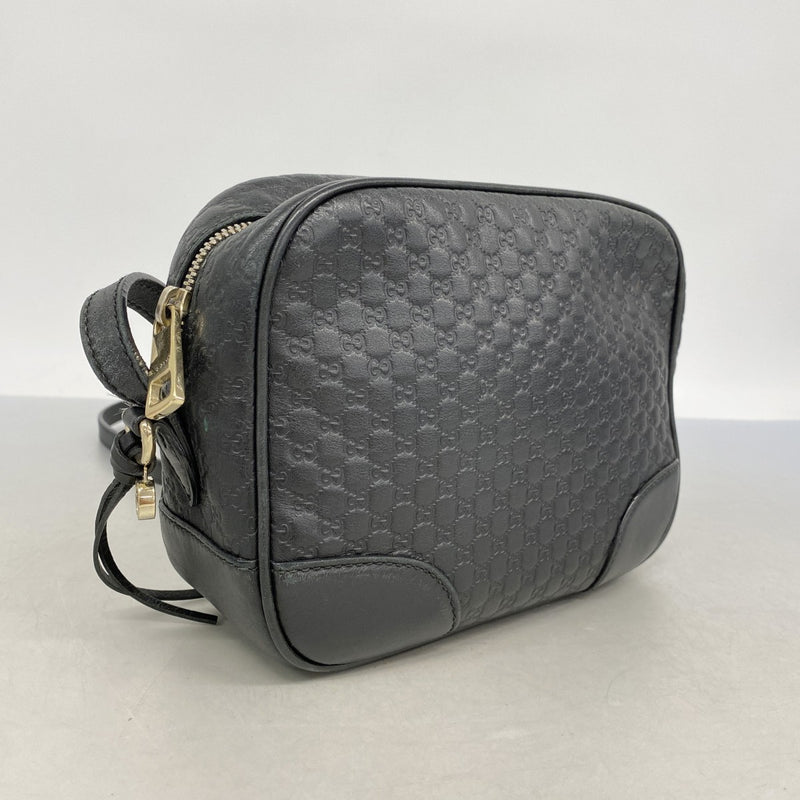 【6fa0218-k】グッチ ショルダーバッグ マイクログッチシマ 449413 レザー ブラック シャンパンゴールド金具【中古】レディース