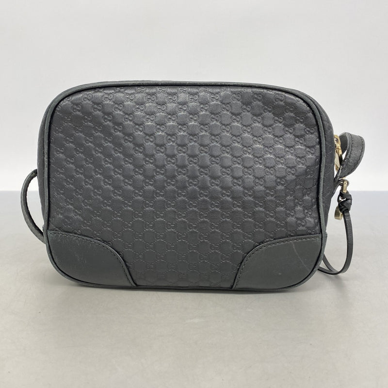 【6fa0218-k】グッチ ショルダーバッグ マイクログッチシマ 449413 レザー ブラック シャンパンゴールド金具【中古】レディース