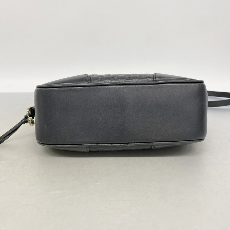 【6fa0218-k】グッチ ショルダーバッグ マイクログッチシマ 449413 レザー ブラック シャンパンゴールド金具【中古】レディース