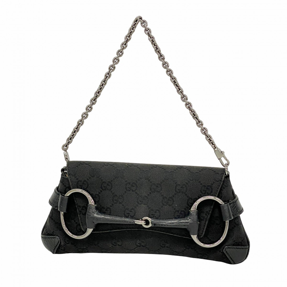 【6fa0219-k】グッチ ハンドバッグ GGキャンバス ホースビット 114923 キャンバス ブラック シルバー金具【中古】レディース