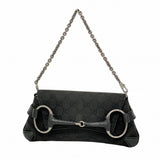 【6fa0219-k】グッチ ハンドバッグ GGキャンバス ホースビット 114923 キャンバス ブラック シルバー金具【中古】レディース