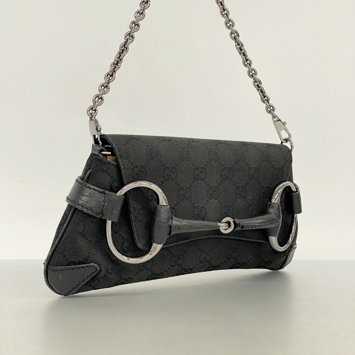 【6fa0219-k】グッチ ハンドバッグ GGキャンバス ホースビット 114923 キャンバス ブラック シルバー金具【中古】レディース