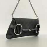 【6fa0219-k】グッチ ハンドバッグ GGキャンバス ホースビット 114923 キャンバス ブラック シルバー金具【中古】レディース