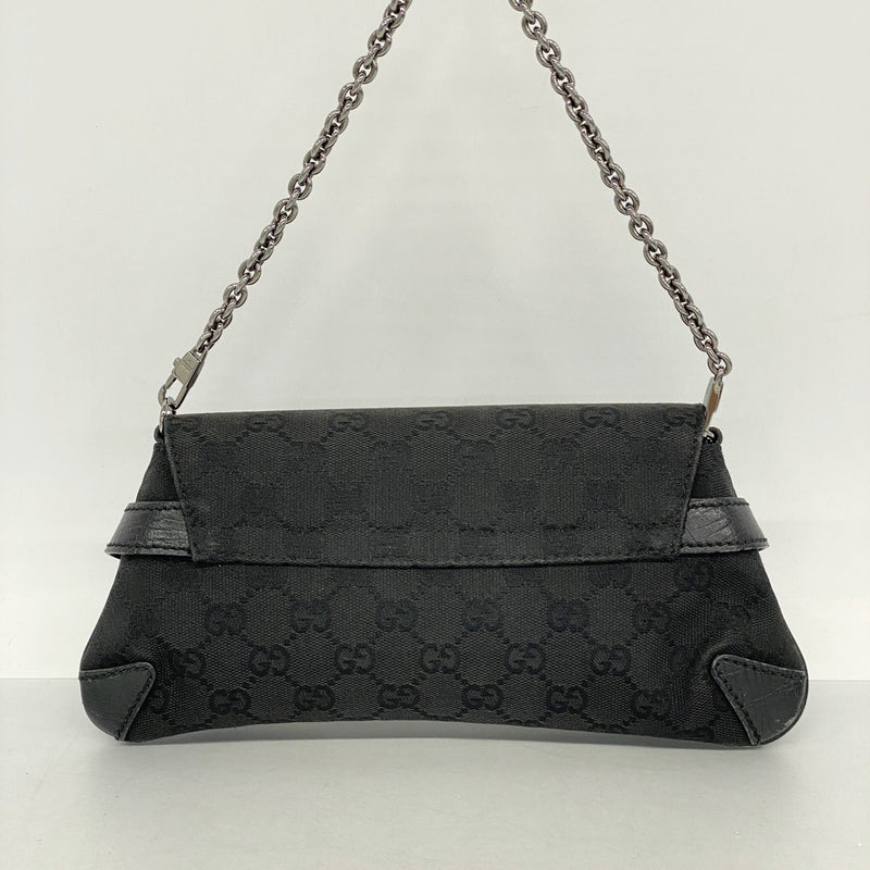 【6fa0219-k】グッチ ハンドバッグ GGキャンバス ホースビット 114923 キャンバス ブラック シルバー金具【中古】レディース