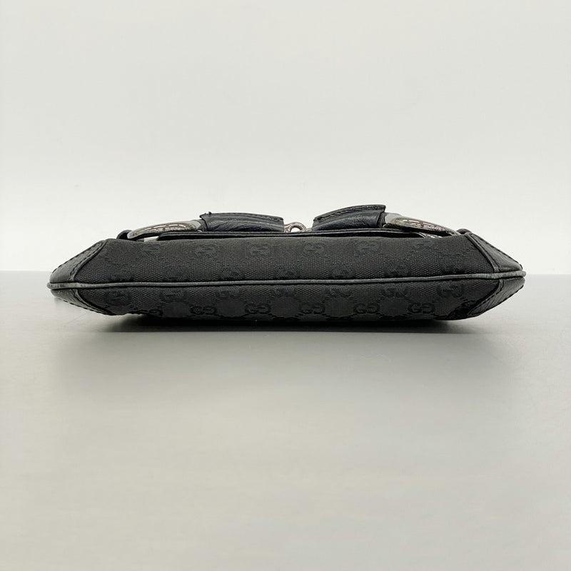 【6fa0219-k】グッチ ハンドバッグ GGキャンバス ホースビット 114923 キャンバス ブラック シルバー金具【中古】レディース