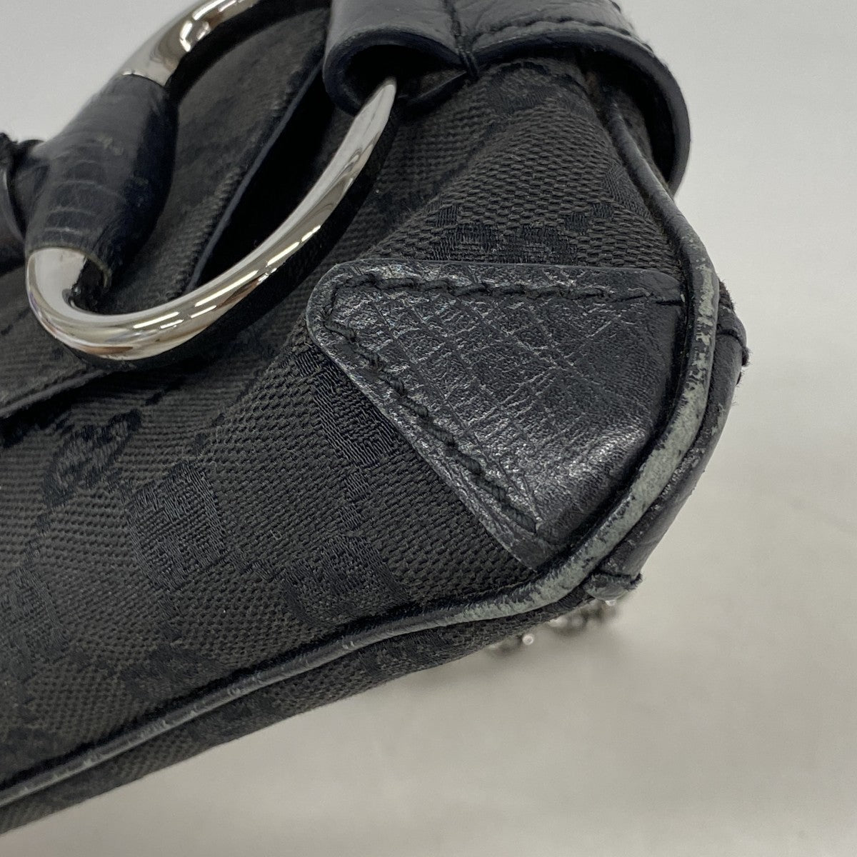 【6fa0219-k】グッチ ハンドバッグ GGキャンバス ホースビット 114923 キャンバス ブラック シルバー金具【中古】レディース