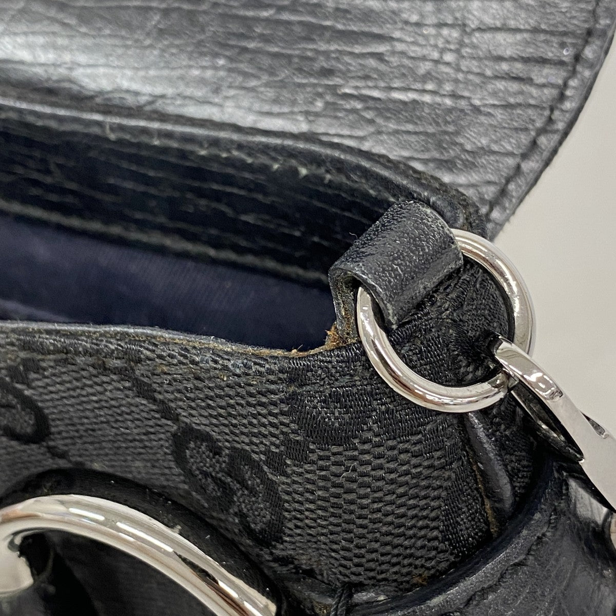 【6fa0219-k】グッチ ハンドバッグ GGキャンバス ホースビット 114923 キャンバス ブラック シルバー金具【中古】レディース