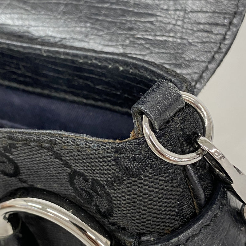 【6fa0219-k】グッチ ハンドバッグ GGキャンバス ホースビット 114923 キャンバス ブラック シルバー金具【中古】レディース