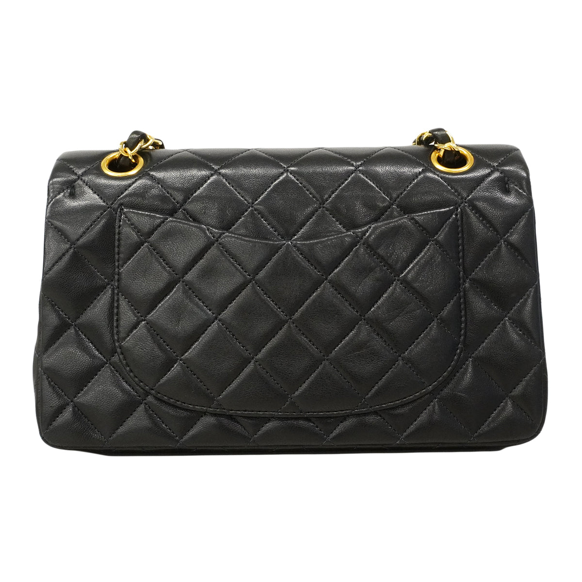【6fa0222】シャネル ショルダーバッグ マトラッセ Wフラップ Wチェーン ラムスキン ブラック ゴールド金具【中古】レディース