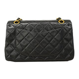 【6fa0222】シャネル ショルダーバッグ マトラッセ Wフラップ Wチェーン ラムスキン ブラック ゴールド金具【中古】レディース
