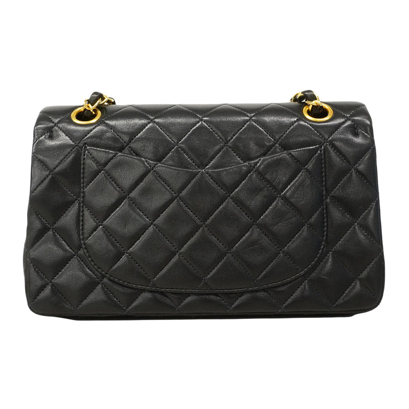 【6fa0222】シャネル ショルダーバッグ マトラッセ Wフラップ Wチェーン ラムスキン ブラック ゴールド金具【中古】レディース