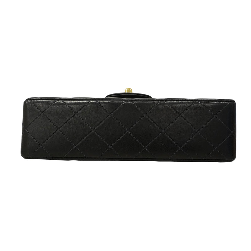【6fa0222】シャネル ショルダーバッグ マトラッセ Wフラップ Wチェーン ラムスキン ブラック ゴールド金具【中古】レディース