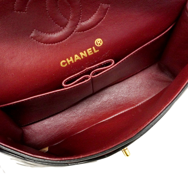【6fa0222】シャネル ショルダーバッグ マトラッセ Wフラップ Wチェーン ラムスキン ブラック ゴールド金具【中古】レディース