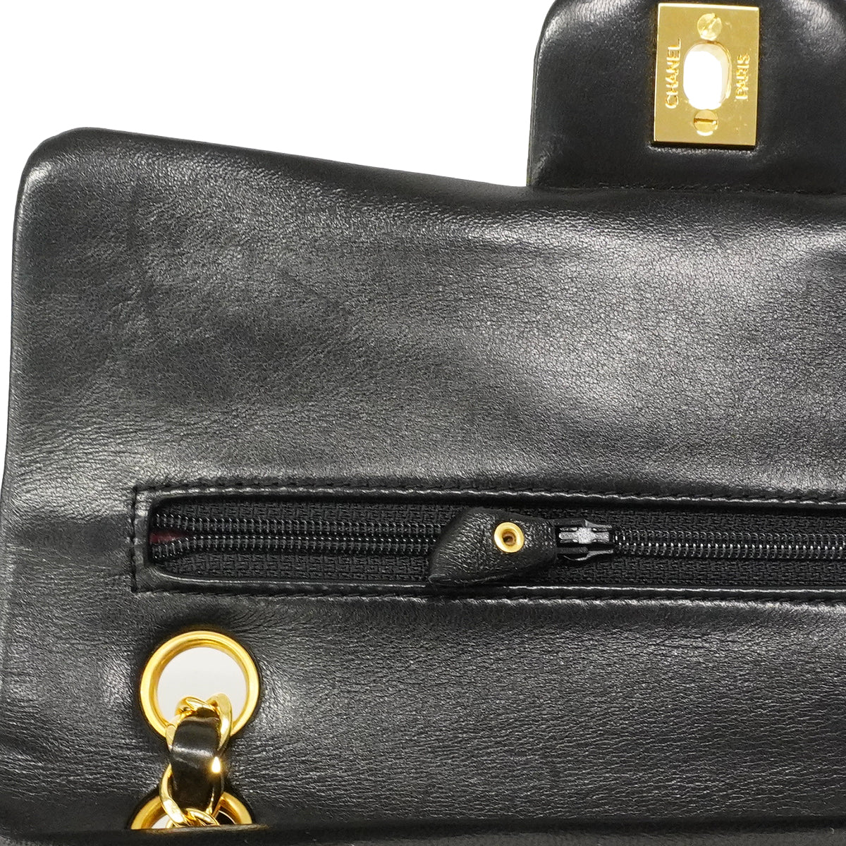 【6fa0222】シャネル ショルダーバッグ マトラッセ Wフラップ Wチェーン ラムスキン ブラック ゴールド金具【中古】レディース