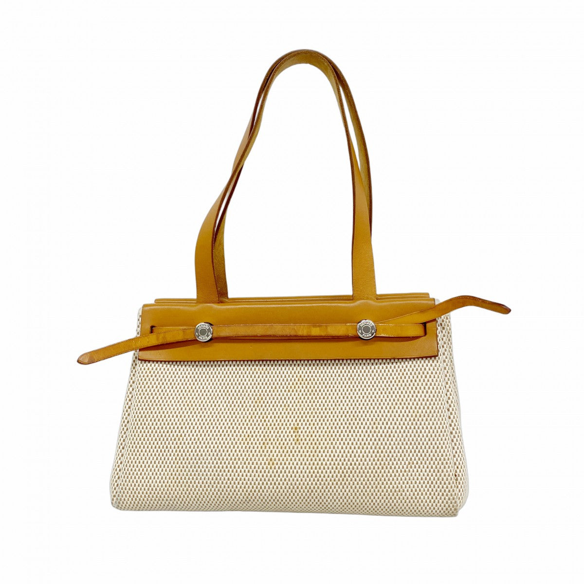 【6fa0223-h】エルメス ショルダーバッグ エールバックカバPM トワルGM ナチュラル シルバー金具 □G刻印【中古】レディース