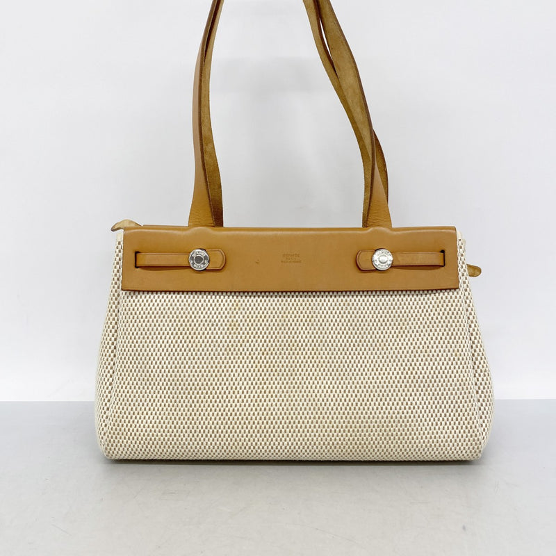 【6fa0223-h】エルメス ショルダーバッグ エールバックカバPM トワルGM ナチュラル シルバー金具 □G刻印【中古】レディース