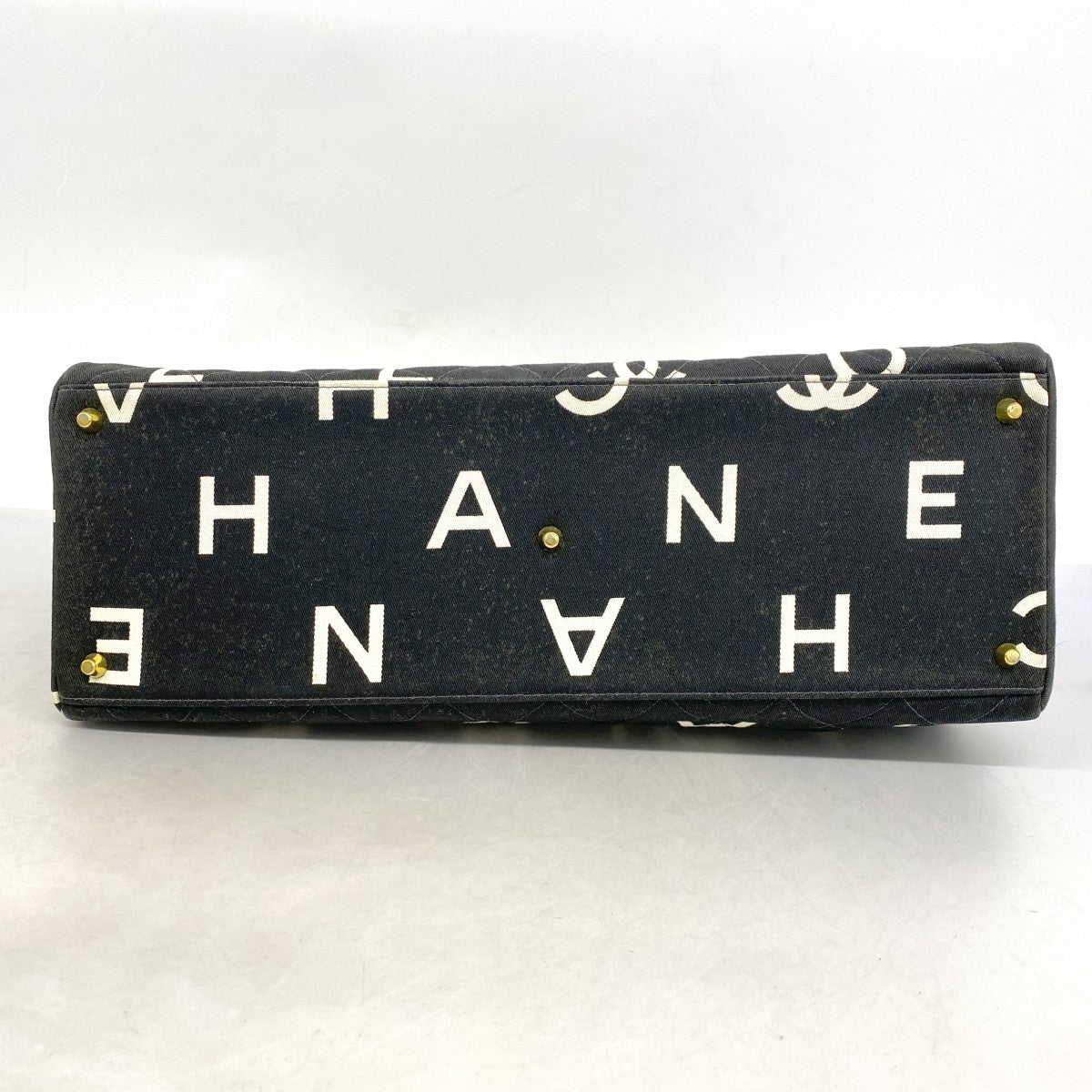 【6fa0228-k】シャネル トートバッグ キャンバス ブラック ホワイト ゴールド金具【中古】レディース
