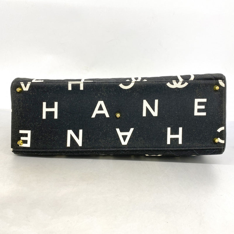 【6fa0228-k】シャネル トートバッグ キャンバス ブラック ホワイト ゴールド金具【中古】レディース