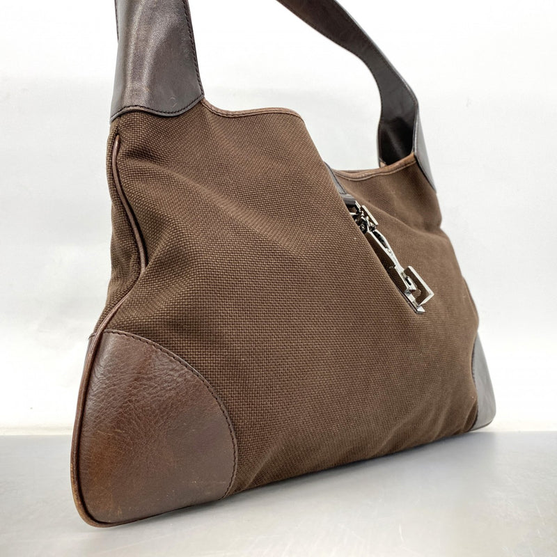 【6fa0231-k】グッチ ショルダーバッグ ジャッキー 28629 キャンバス ブラウン シルバー金具【中古】レディース