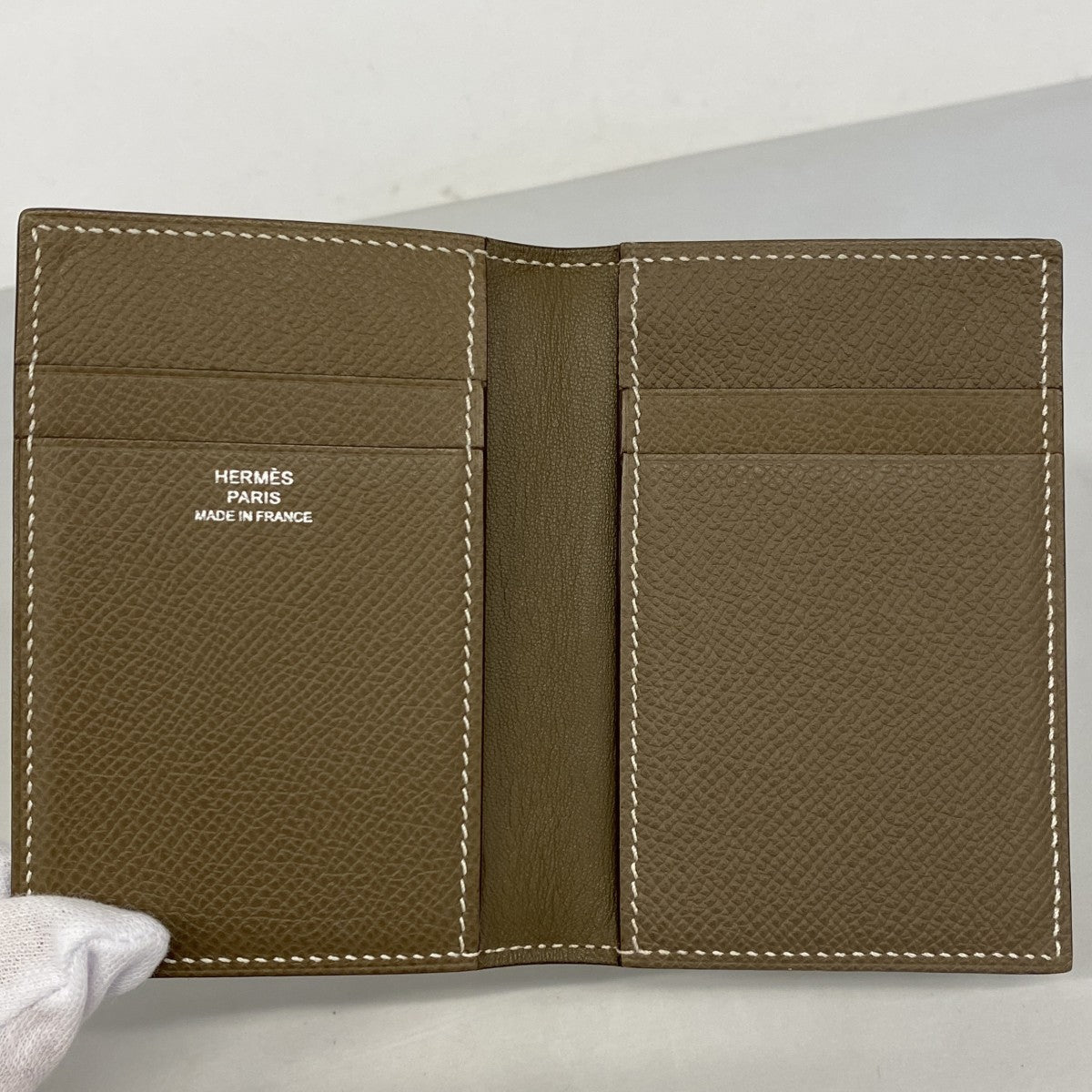 【6fa0256】エルメス カードケース MC2 ヴォーエプソン エトゥープ Y刻印【中古】レディース