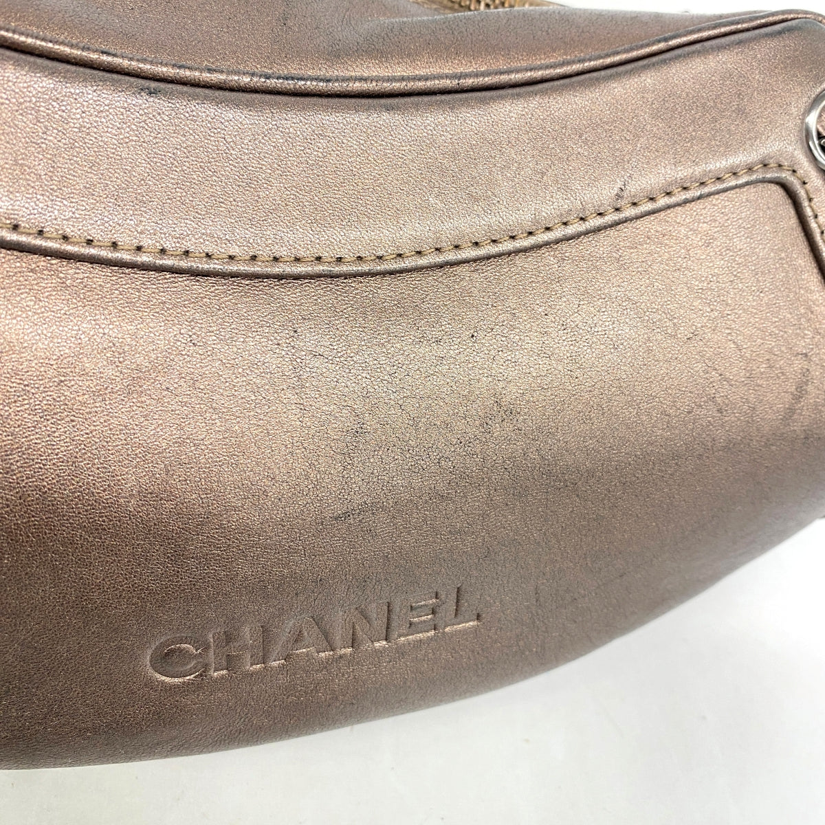 【6fa0259-k】シャネル ハンドバッグ ラムスキン ブロンズ シルバー金具【中古】レディース
