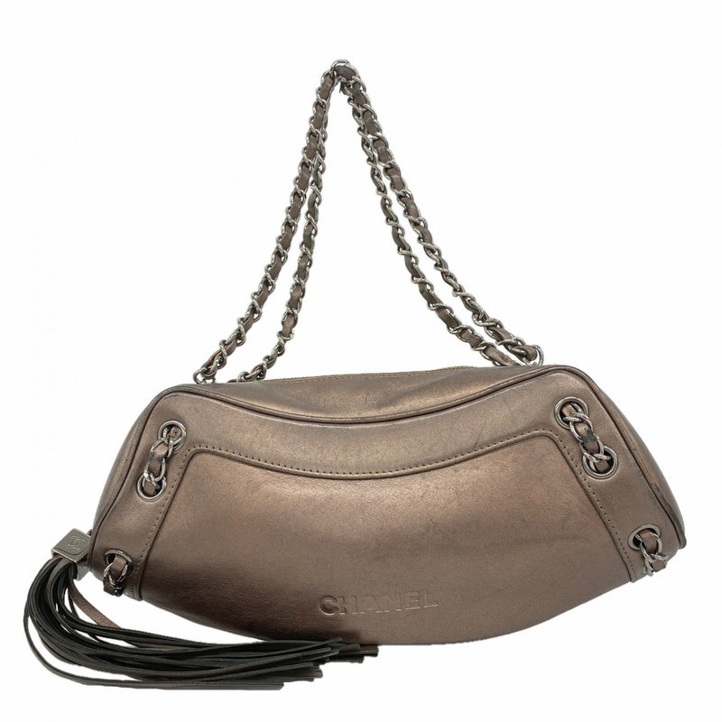 【6fa0259-k】シャネル ハンドバッグ ラムスキン ブロンズ シルバー金具【中古】レディース