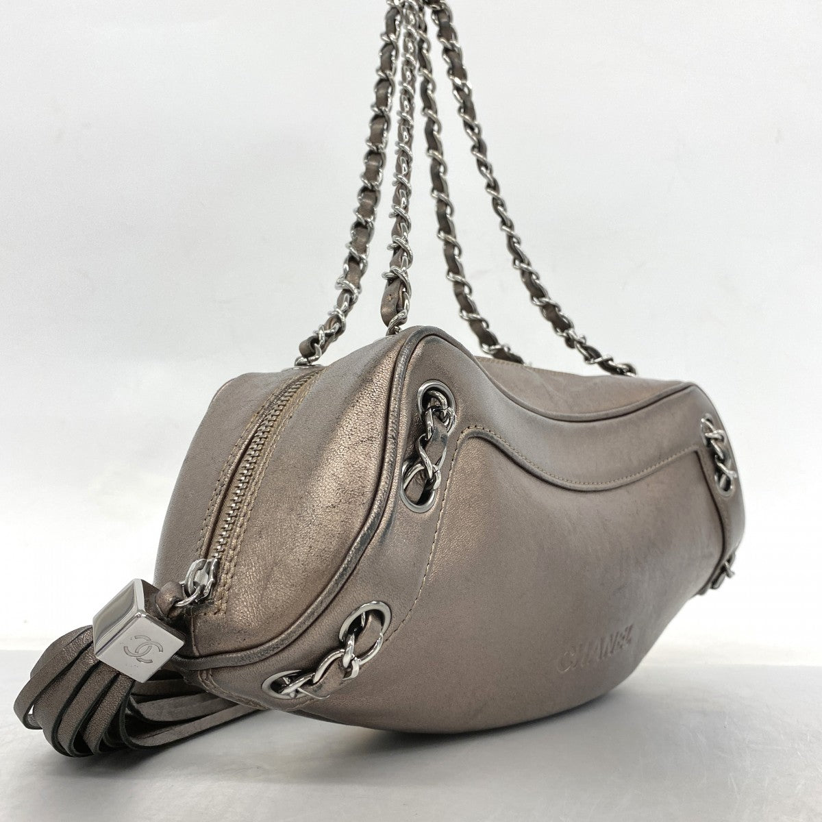 【6fa0259-k】シャネル ハンドバッグ ラムスキン ブロンズ シルバー金具【中古】レディース