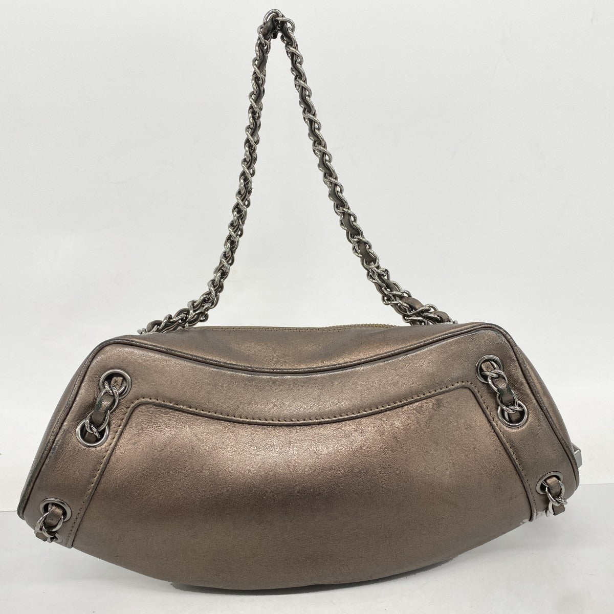 【6fa0259-k】シャネル ハンドバッグ ラムスキン ブロンズ シルバー金具【中古】レディース