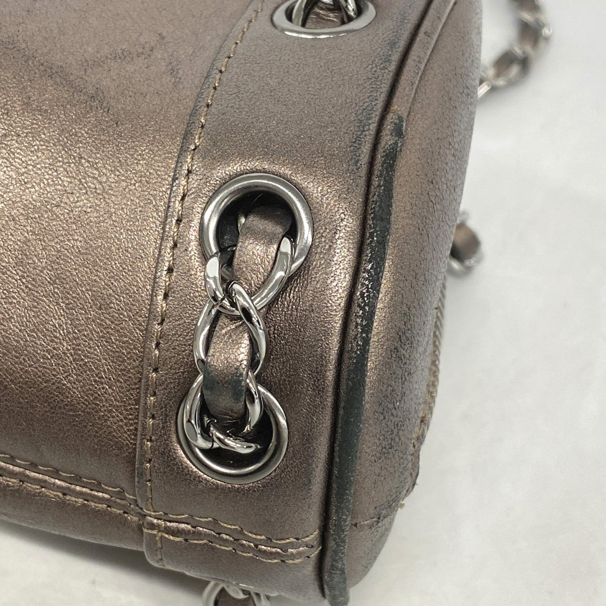 【6fa0259-k】シャネル ハンドバッグ ラムスキン ブロンズ シルバー金具【中古】レディース