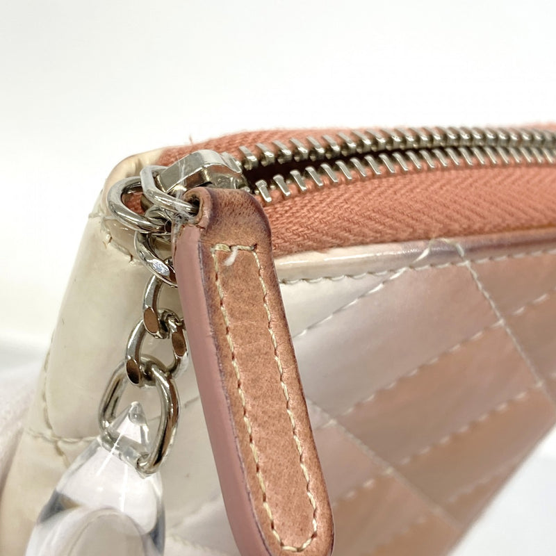 【6fa0260-k】シャネル 財布 マトラッセ ラムスキン パテントレザー ピンク ホワイト シルバー金具【中古】レディース