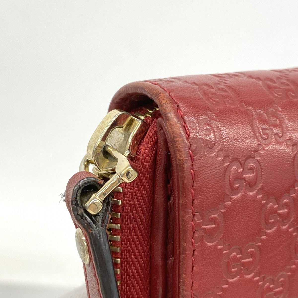 【6fa0262-k】グッチ 財布 マイクログッチシマ 449395 レザー レッド ゴールド金具【中古】レディース