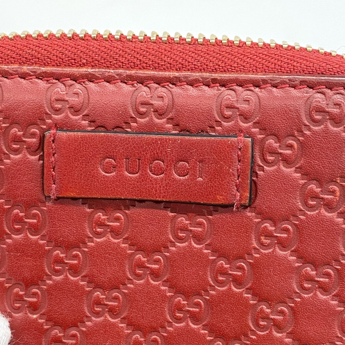 【6fa0262-k】グッチ 財布 マイクログッチシマ 449395 レザー レッド ゴールド金具【中古】レディース