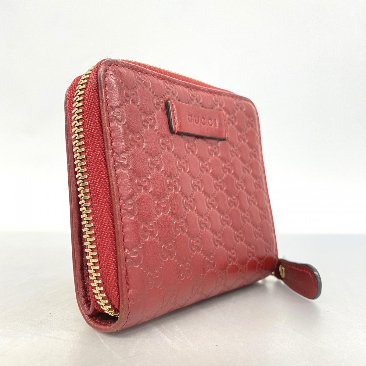 【6fa0262-k】グッチ 財布 マイクログッチシマ 449395 レザー レッド ゴールド金具【中古】レディース