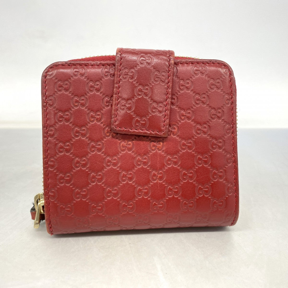 【6fa0262-k】グッチ 財布 マイクログッチシマ 449395 レザー レッド ゴールド金具【中古】レディース