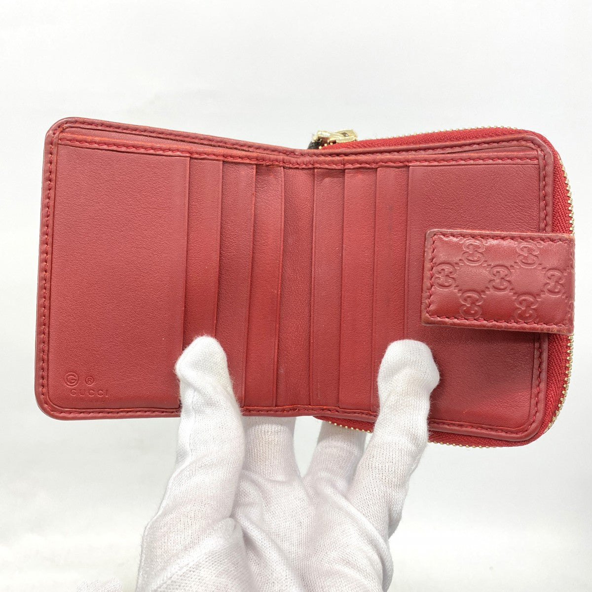 【6fa0262-k】グッチ 財布 マイクログッチシマ 449395 レザー レッド ゴールド金具【中古】レディース