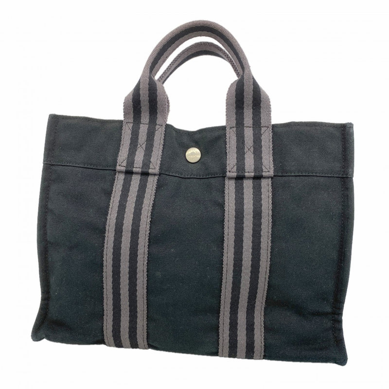 【6fa0263-k】エルメス トートバッグ フールトゥPM キャンバス ブラック シルバー金具【中古】メンズ レディース ユニセックス