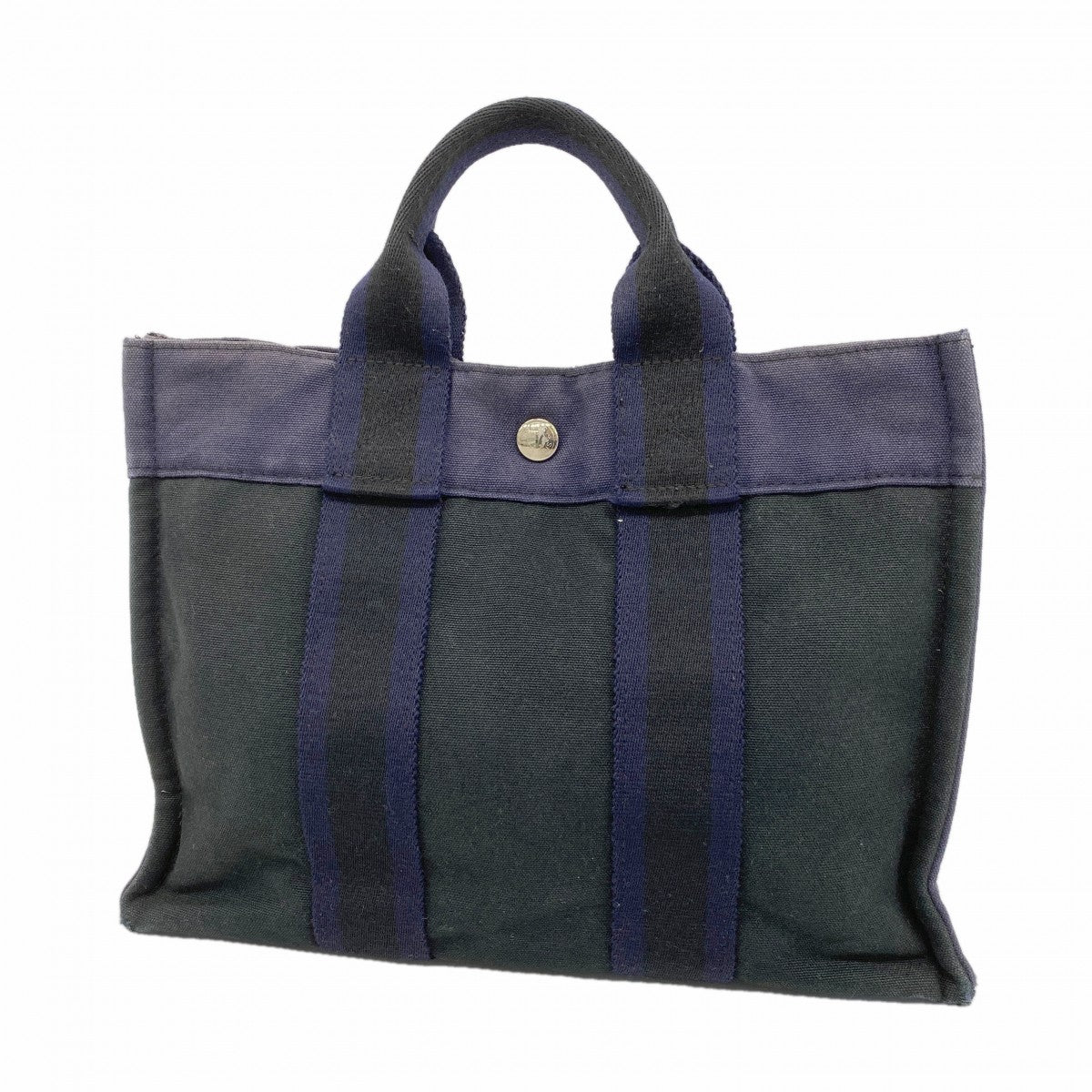 【6fa0264-k】エルメス トートバッグ フールトゥPM キャンバス ブラック ネイビー シルバー金具【中古】メンズ レディース ユニセックス