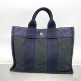 【6fa0264-k】エルメス トートバッグ フールトゥPM キャンバス ブラック ネイビー シルバー金具【中古】メンズ レディース ユニセックス