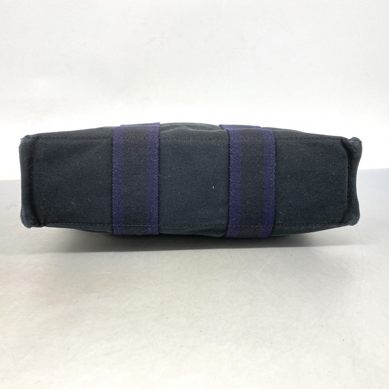 【6fa0264-k】エルメス トートバッグ フールトゥPM キャンバス ブラック ネイビー シルバー金具【中古】メンズ レディース ユニセックス
