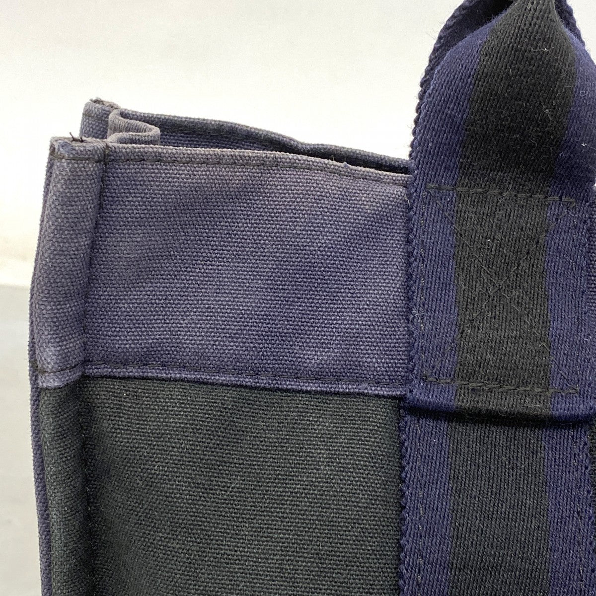 【6fa0264-k】エルメス トートバッグ フールトゥPM キャンバス ブラック ネイビー シルバー金具【中古】メンズ レディース ユニセックス