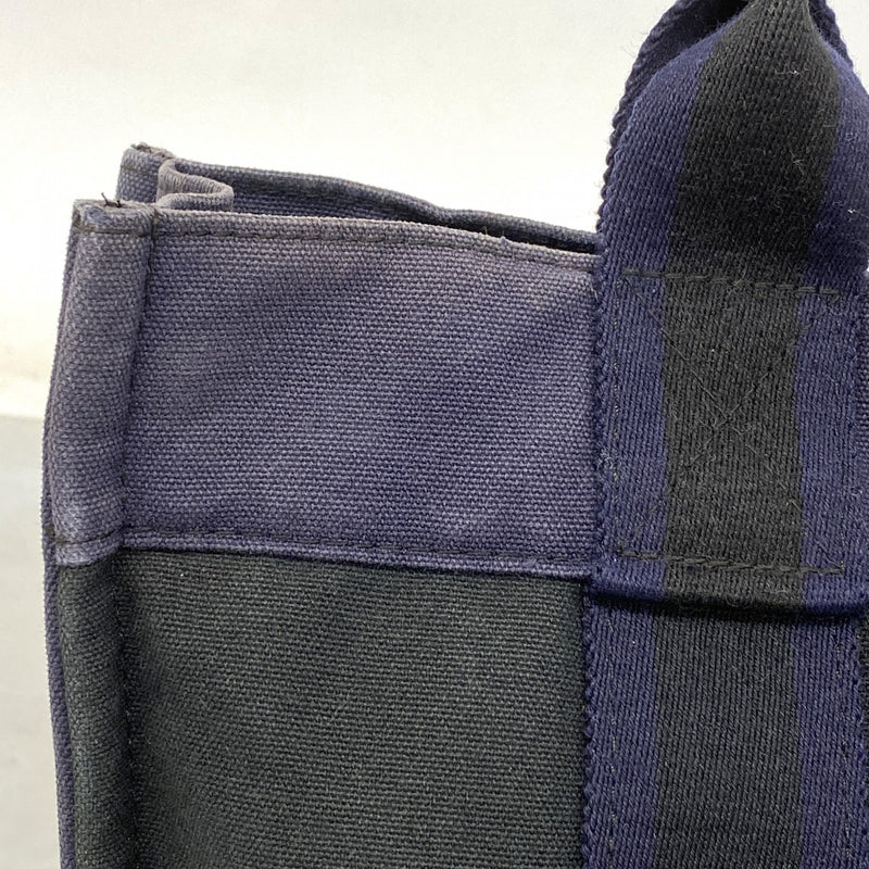 【6fa0264-k】エルメス トートバッグ フールトゥPM キャンバス ブラック ネイビー シルバー金具【中古】メンズ レディース ユニセックス