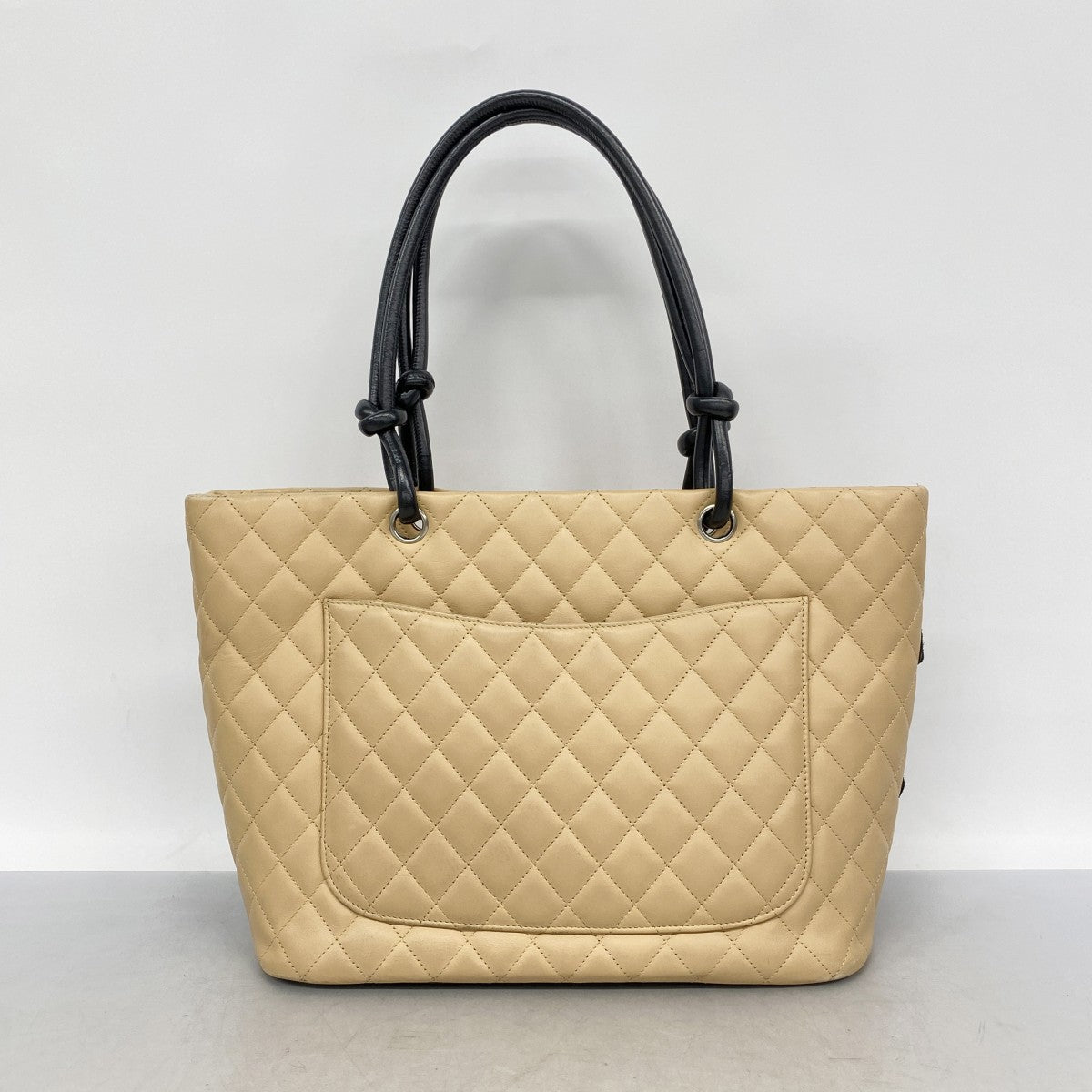 【6fa0271-k】シャネル トートバッグ カンボン ラムスキン ベージュ シルバー金具【中古】レディース