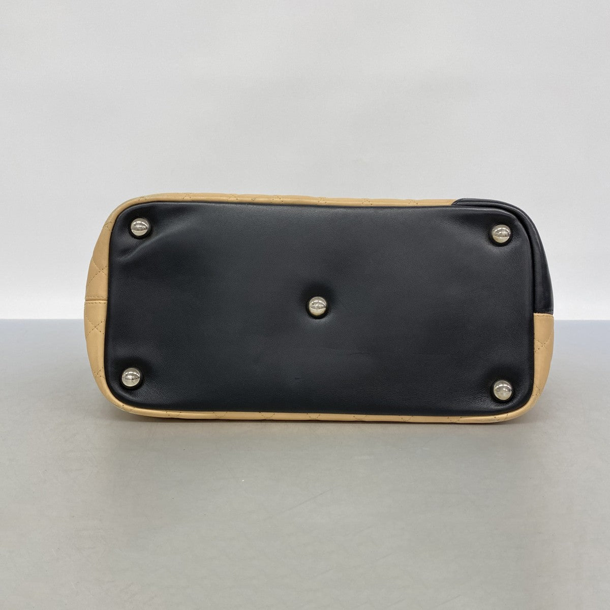 【6fa0271-k】シャネル トートバッグ カンボン ラムスキン ベージュ シルバー金具【中古】レディース