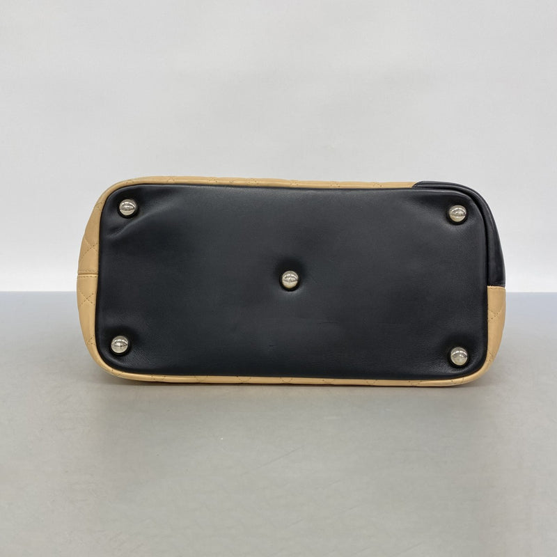 【6fa0271-k】シャネル トートバッグ カンボン ラムスキン ベージュ シルバー金具【中古】レディース