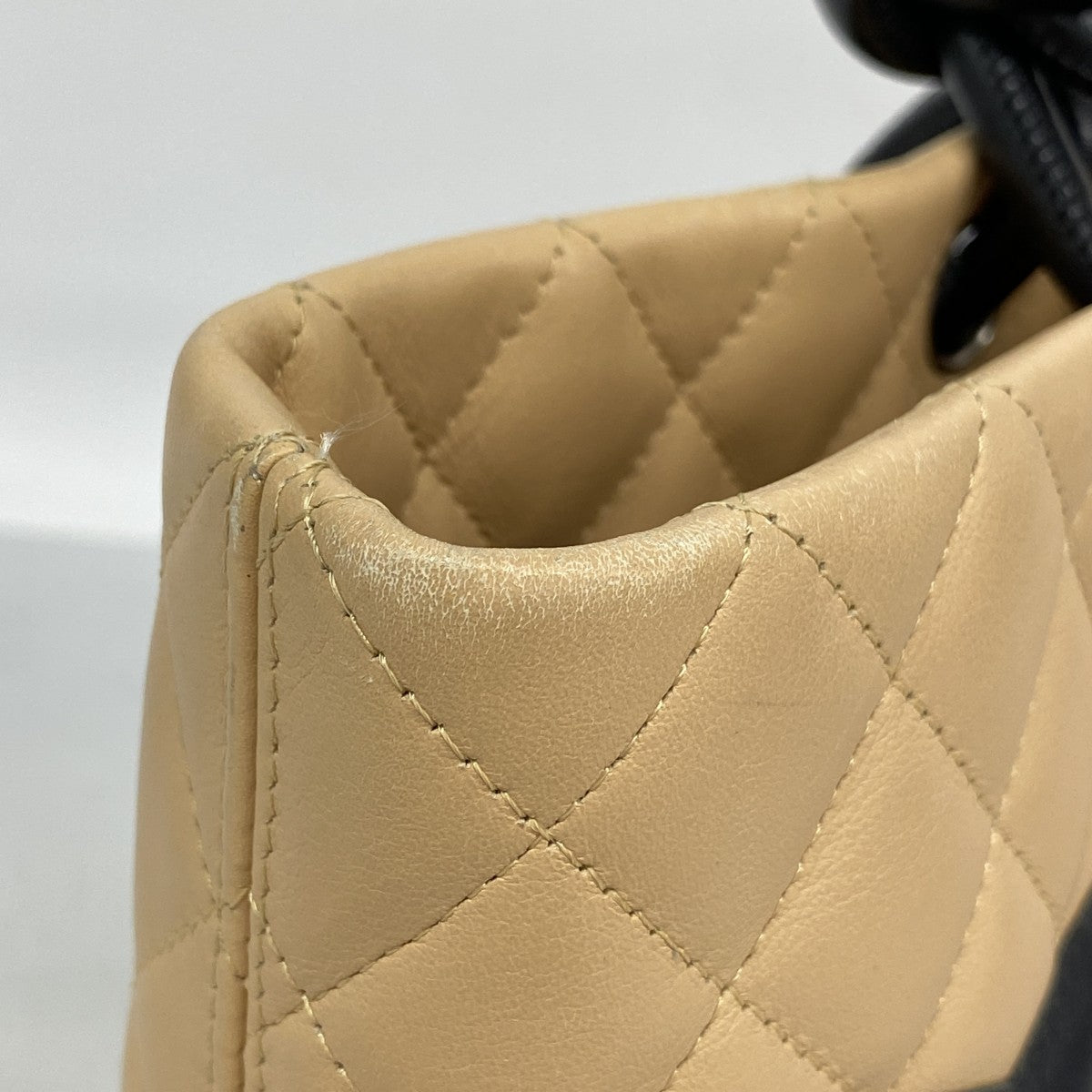 【6fa0271-k】シャネル トートバッグ カンボン ラムスキン ベージュ シルバー金具【中古】レディース