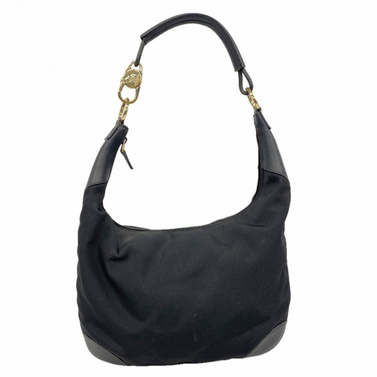 【6fa0283-k】グッチ ショルダーバッグ 001 4157 ナイロンキャンバス ブラック ゴールド金具【中古】レディース